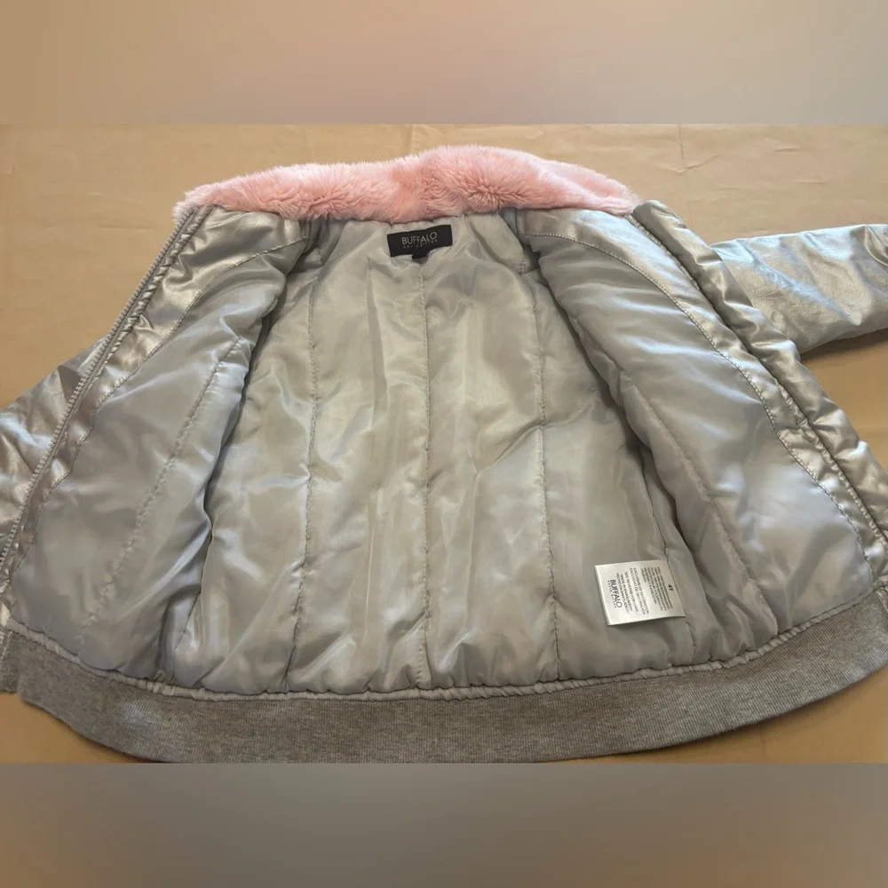Buffalo David Bitton Metallic Silver Puff Jacket with Pink Collar‎